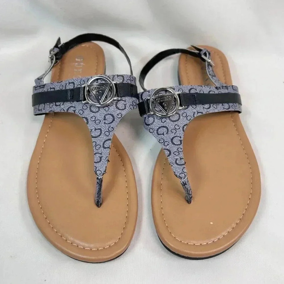 Guess Los Angeles Size 7.5 Sandal Thong Casual Gray Black - Picture 1 of 9